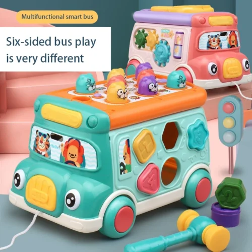 Baby Stacking Toys Multifunctional Bus Hammer Toys Early Learning Educational Montessori Toys for kids girl mainan budak perempuan mainan budak lelaki