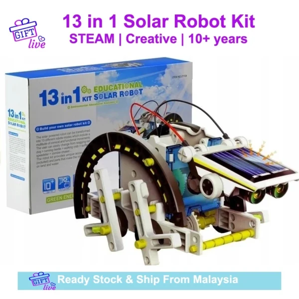 c778853861fd55b67d0f5e2ad16056b7.webp 13 in 1 DIY Solar Robot Kit Educational Science Electronics Experiment Toy STEM Mainan Kanak Sa