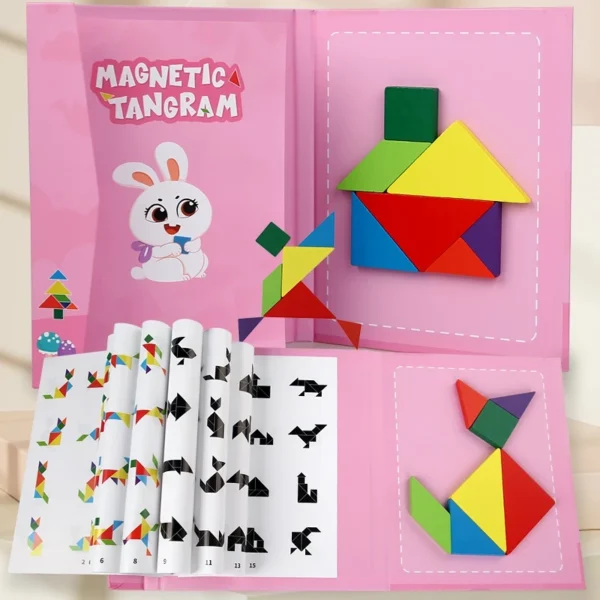 NIKO Magnetic Geometric Tangram Early Educational Toys Jigsaw Puzzle Wooden Toy Montessori Toys Board Game For Kids Gifts