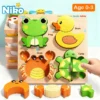 NIKO 4 in 1 Animal Wooden Jigsaw Puzzle Toys Early Educational Learning Toys For Montessori Toys Kids Boys Girls Birthday Gifts Mainan teka teki papan kayu