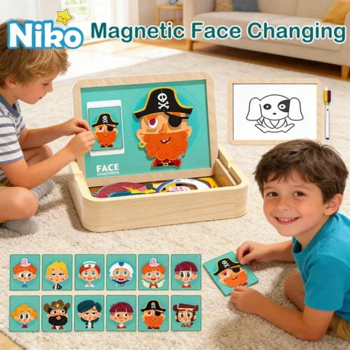 NIKO Magnetic Face Changing Puzzle Wooden Toys Early Educational Toys Jigsaw Board Toys Montessori Toys For Kids Boys Girls Birthday Gifts