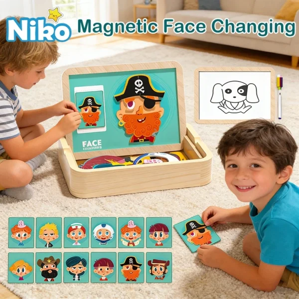 NIKO Magnetic Face Changing Puzzle Wooden Toys Early Educational Toys Jigsaw Board Toys Montessori Toys For Kids Boys Girls Birthday Gifts