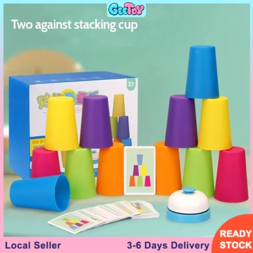 GeeToy Stack Cup Game With Card Intellectual Enlightenment Color Cognition Educational Toys for Kids