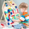 Large Sized 3D Wooden Tetris Building Block Wooden Tangram Jigsaw Puzzle Brain Teaser Logical Puzzle Montessori Toy