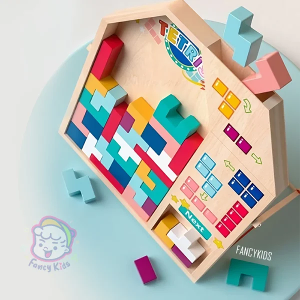 Large Sized 3D Wooden Tetris Building Block Wooden Tangram Jigsaw Puzzle Brain Teaser Logical Puzzle Montessori Toy