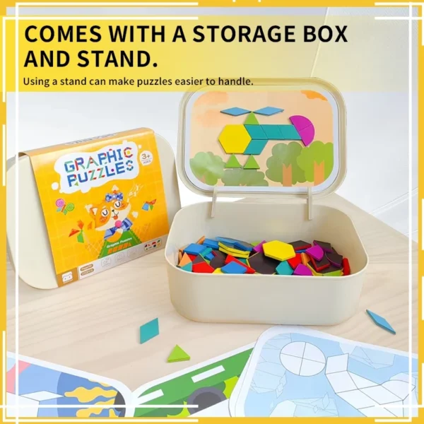 Lemonu Baby Magnetic Tangram Puzzle Wooden Geometry Blocks Educational Mainan Magnetik Kanak kanak