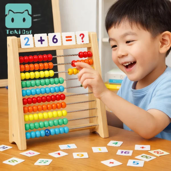 Toki Wooden Kids Abacus Math Toy Montessori Early Learning Counting Beads Number Cards Educational Toy For Kids Gifts