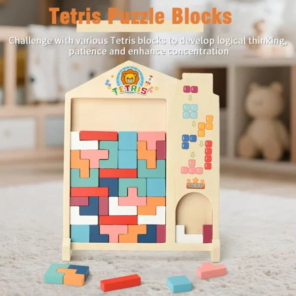 Wooden Tetris Building Blocks Puzzle Educational Learning Toy for Kids 0 6 Years Old Boys Girls