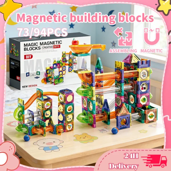 Magnetic Tiles Construction Set Blok Magnet 3D Untuk Bangun Lintasan Bola Hadiah Terbaik Untuk Anak