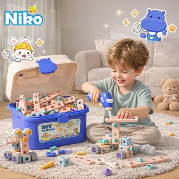 NIKO Kids Tool Set Early Education Toy DIY Portable Simulation Electric Drill with Tool Box For Kids Boys Girls Gifts