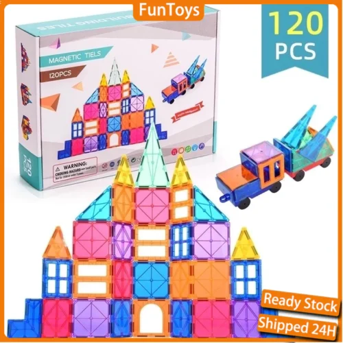 120pcs Magnetic Tiles Building Blocks Toys Colourful STEM 3D Magnetic Window Tiles Educational kids Toy 100Pcs