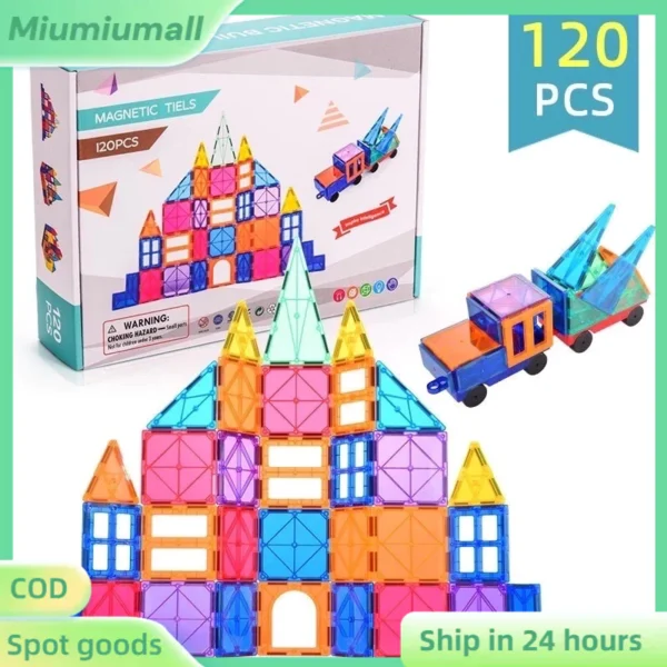 120pcs Magnetic Tiles Building Blocks Toys Colourful STEM 3D Magnetic Window Tiles Educational Toys