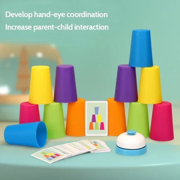 GeeToy Stack Cup Game With Card Intellectual Enlightenment Color Cognition Educational Toys for Kids