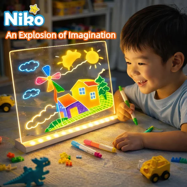 NIKO Children LED Glowing Drawing Board DIY Doodle Painting Board Creative Art Toy Montessori Toys Gift For Kids