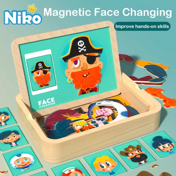 NIKO Magnetic Face Changing Puzzle Wooden Toys Early Educational Toys Jigsaw Board Toys Montessori Toys For Kids Boys Girls Birthday Gifts